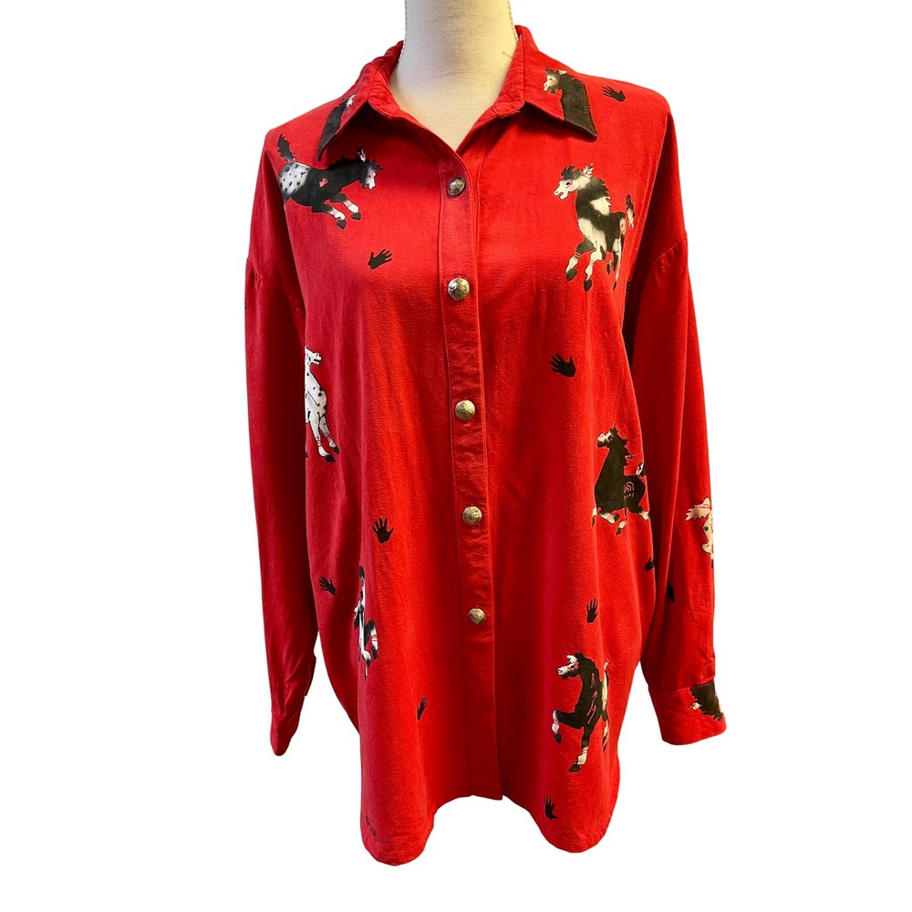 Crain L Shirt Red Western Cowgirl Horse Rodeo Equestrian Artistic BohoAmericana